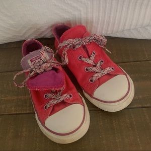 Girls Converse all stars size 10 pink purple double tongue